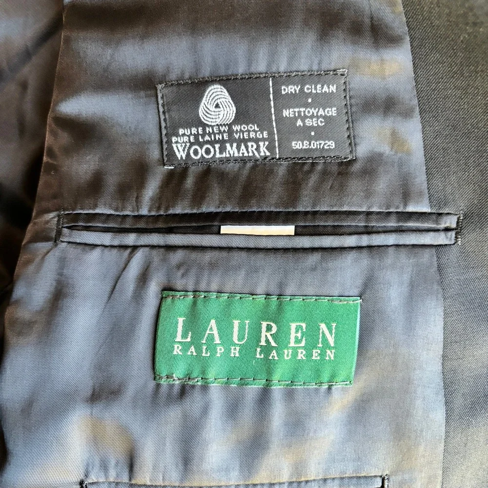 Lauren Ralph Lauren Mens 48L Black 100% Wool Sport Coat 2 Button Blazer